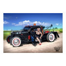 postcard - Tony Farnetti's Speed's Towing Rat Rod Wrecker with Hot Rod Pin Up Miss Tress