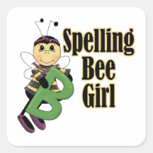 spelling bee girl bumble bee cartoon square stickers