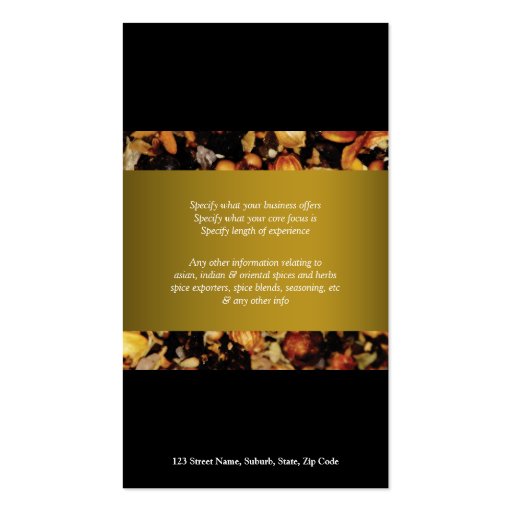 Spice indian oriental business profile CUSTOM Business Card Template (back side)