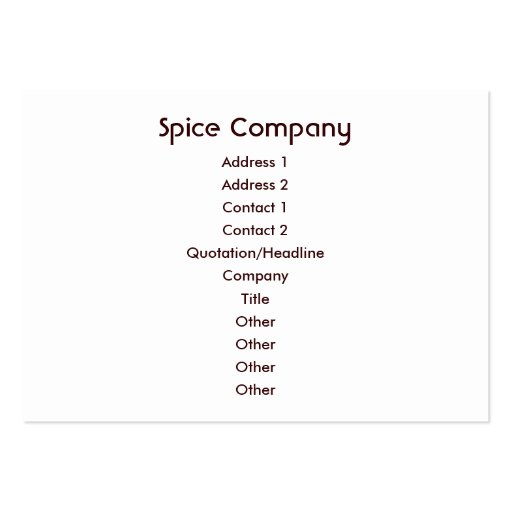 Spices Business Card (back side)