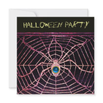 SPIDER AND WEB BLUE SAPPHIRE BLACK HALLOWEEN PARTY INVITE