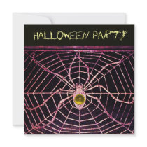 SPIDER AND WEB  YELLOW TOPAZ BLACK HALLOWEEN PARTY PERSONALIZED INVITES