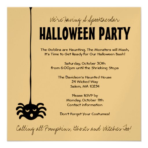 Spider Halloween Party Invitation - Square