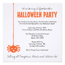 Spider Halloween Party Invite with Orange on Linen