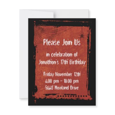 Spider Web Grunge Gothic Birthday Invitations by darkdreams
