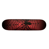 skateboarding, pro, skateboarder, rockstar, spider, web, with, skateboard, halloween, creepy, scary, scare, spiders, webs, red, Skateboard with custom graphic design