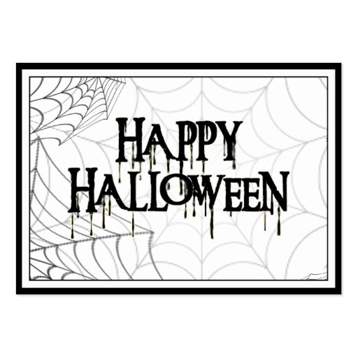 Spiderwebs And Happy Halloween Creepy Text Business Card Templates (front side)