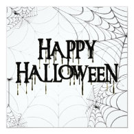 Spiderwebs And Happy Halloween Creepy Text 5.25x5.25 Square Paper Invitation Card