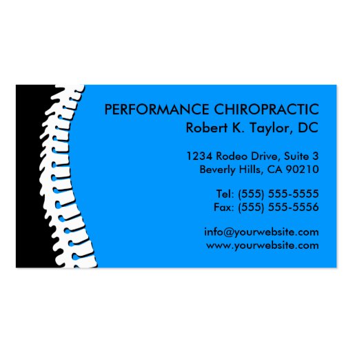 Spine Cutout Chiropractic Business Cards (front side)