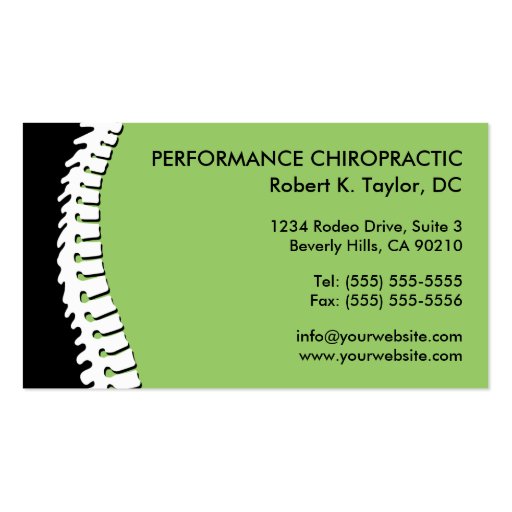 Spine Cutout Chiropractic Business Cards (front side)