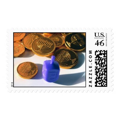 Spinning Dreidel with Gelt (chocolate coins) Postage