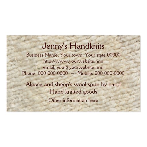 Spinning or knitting business card (back side)