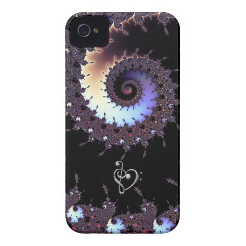Spiral Fractal with Music Clef Heart iPhone Case Iphone 4 Case