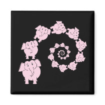 Spiral of Pink Elephants. Cartoon. Fridge Magnets