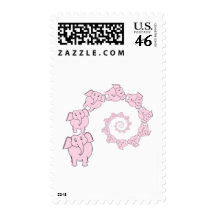 Spiral of Pink Elephants. Fun Cartoon. Postage Stamp