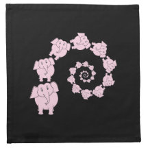Spiral of Pink Elephants. Cloth Napkins