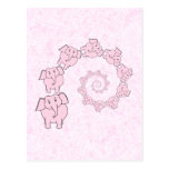 Spiral of Pink Elephants. Pink Background. Postcard