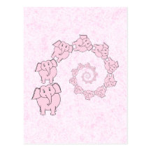 Spiral of Pink Elephants. Pink Background. Postcard