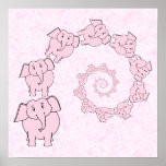Spiral of Pink Elephants. Pink Background. Posters