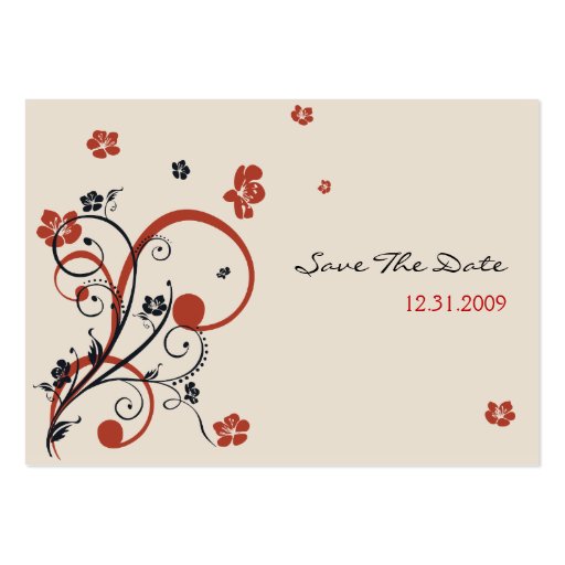 Spirals & Flowers Wedding Save TheDate Minicard Business Card Template (front side)