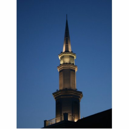 Spire of a building against dark blue twighlight acrylic cut out