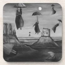 Spirits Of The Flying Umbrellas 2 BW cork coasters