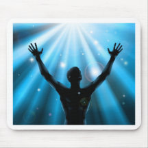 Spiritual man with arms raised up concept mousemats