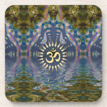 Spiritual Om Fractal Chakra Art Six Drink Coaster cork coasters