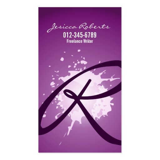 Splatter Script Monogram Purple Business Card