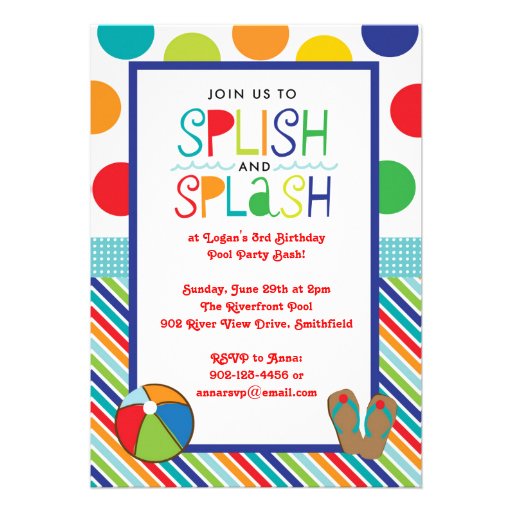 Splish Splash Bash (Blue) Personalized Invitations (front side)