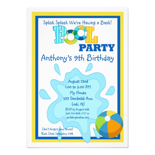 Splish Splash Boys Pool party Invitation