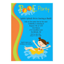 Splish Splash Girls Pool Party Birthday Invite