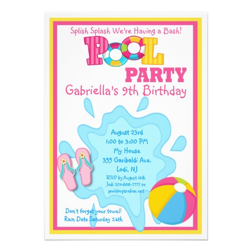 Splish Splash Girls Pool party Invitation