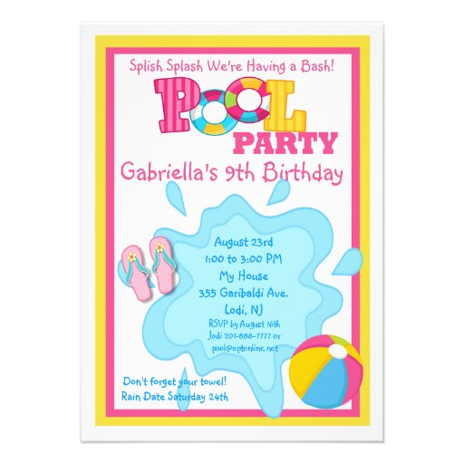 Splish Splash Girls Pool party Invitation (front side)