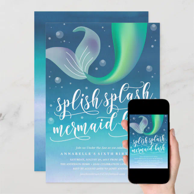 Splish Splash Mermaid Bash Birthday Invitation Zazzle