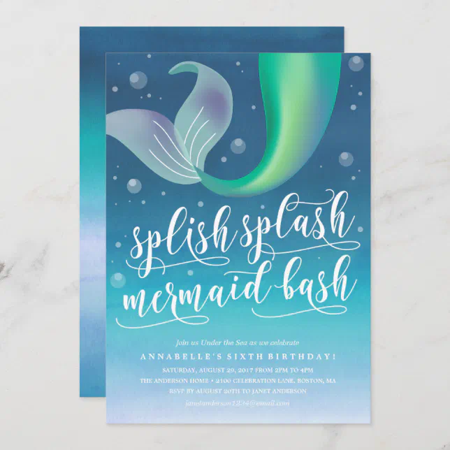 Splish Splash Mermaid Bash Birthday Invitation Zazzle