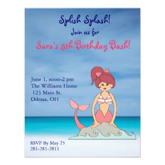 Splish Splash Mermaid Birthday Party Invitation