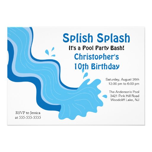 Splish Splash Pool Party Birthday Invitation (front side)