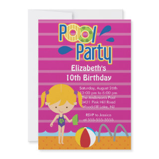 Splish Splash Pool Party Birthday Invitation girl