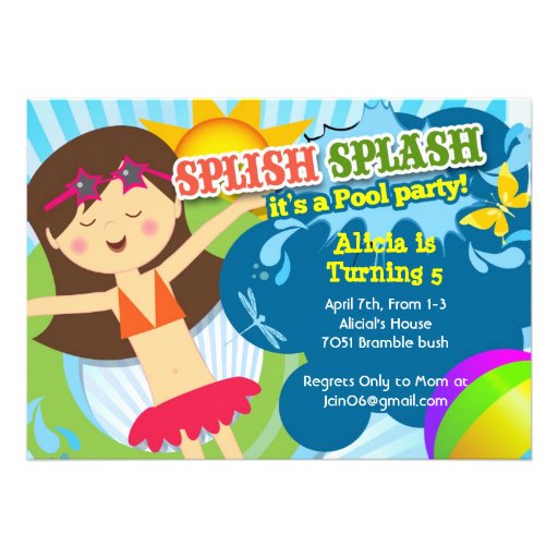 Splish Splash pool party birthday party invitation