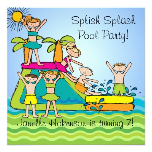 Splish Splash Pool Party Custom Birthday Invites