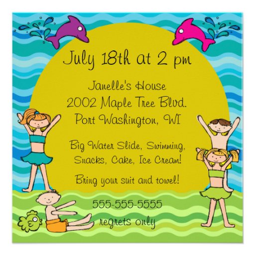 Splish Splash Pool Party Custom Birthday Invites