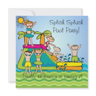 Splish Splash Pool Party Custom Birthday Invites invitation