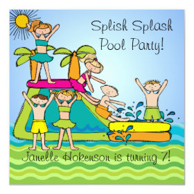 Splish Splash Pool Party Custom Birthday Invites 5.25