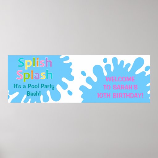 Splish Splash Pool Party Girl Birthday Banner Poster Zazzle 