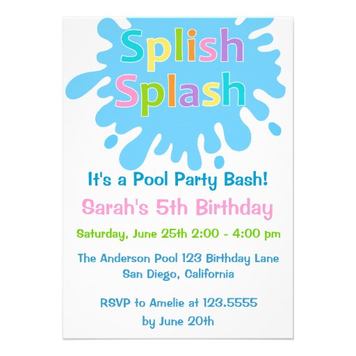 Splish Splash Pool Party Girl Birthday Invitation