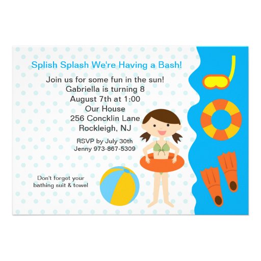 Splish Splash Pool Party Girls Birthday Invitation