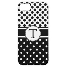 Split Black White Polka Dot Pattern Monogram iPhone 5 Cases