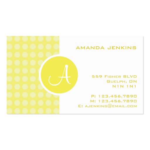 Split Monogram - Yellow Business Cards (front side)