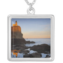 Split Rock Lighthouse at sunset near Two Personalized Necklace